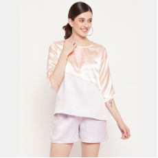 Womens Stylish Solid Satin Top And Short Night Wear